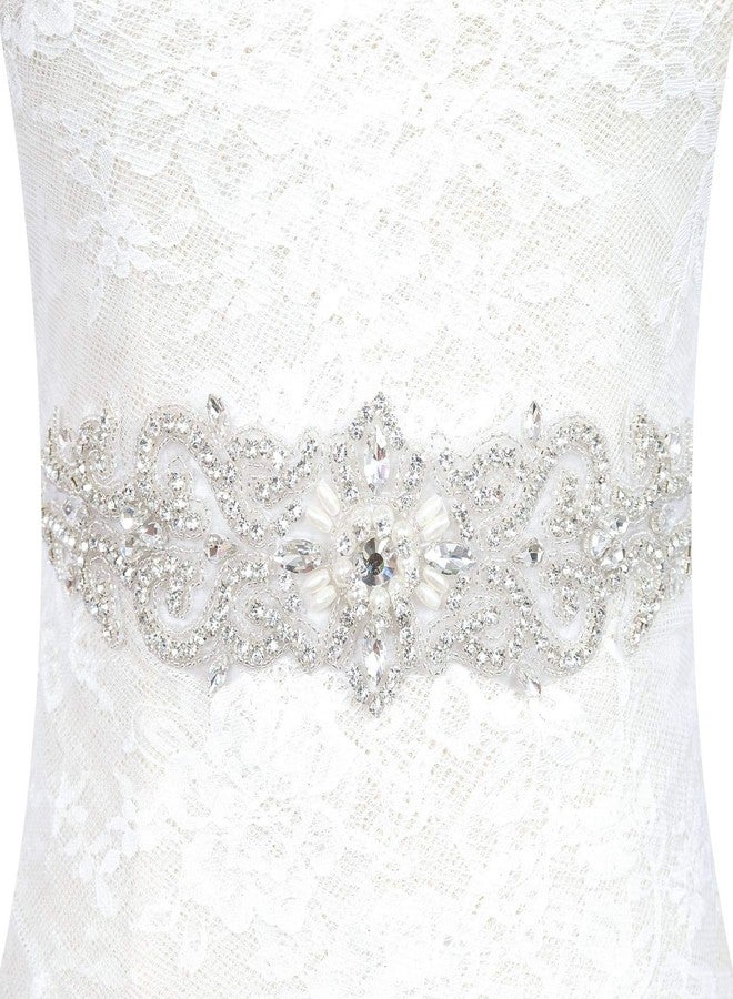 Pardecor Rhinestone Belt Bridal Crystal Pearl Wedding Sash Bead Trim Women Gowns Sash (204 Silver) - Image 1
